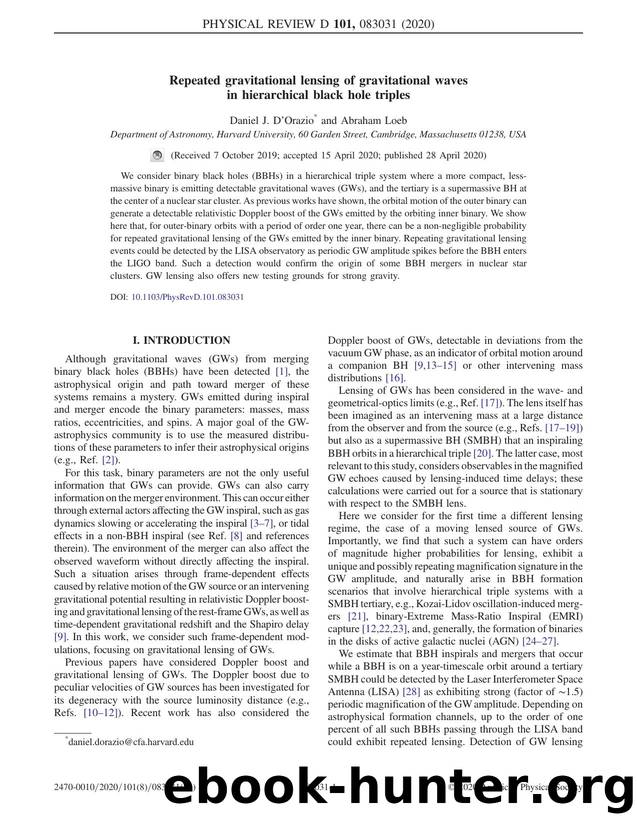 Repeated gravitational lensing of gravitational waves in hierarchical black hole triples by Daniel J. D’Orazio & Abraham Loeb