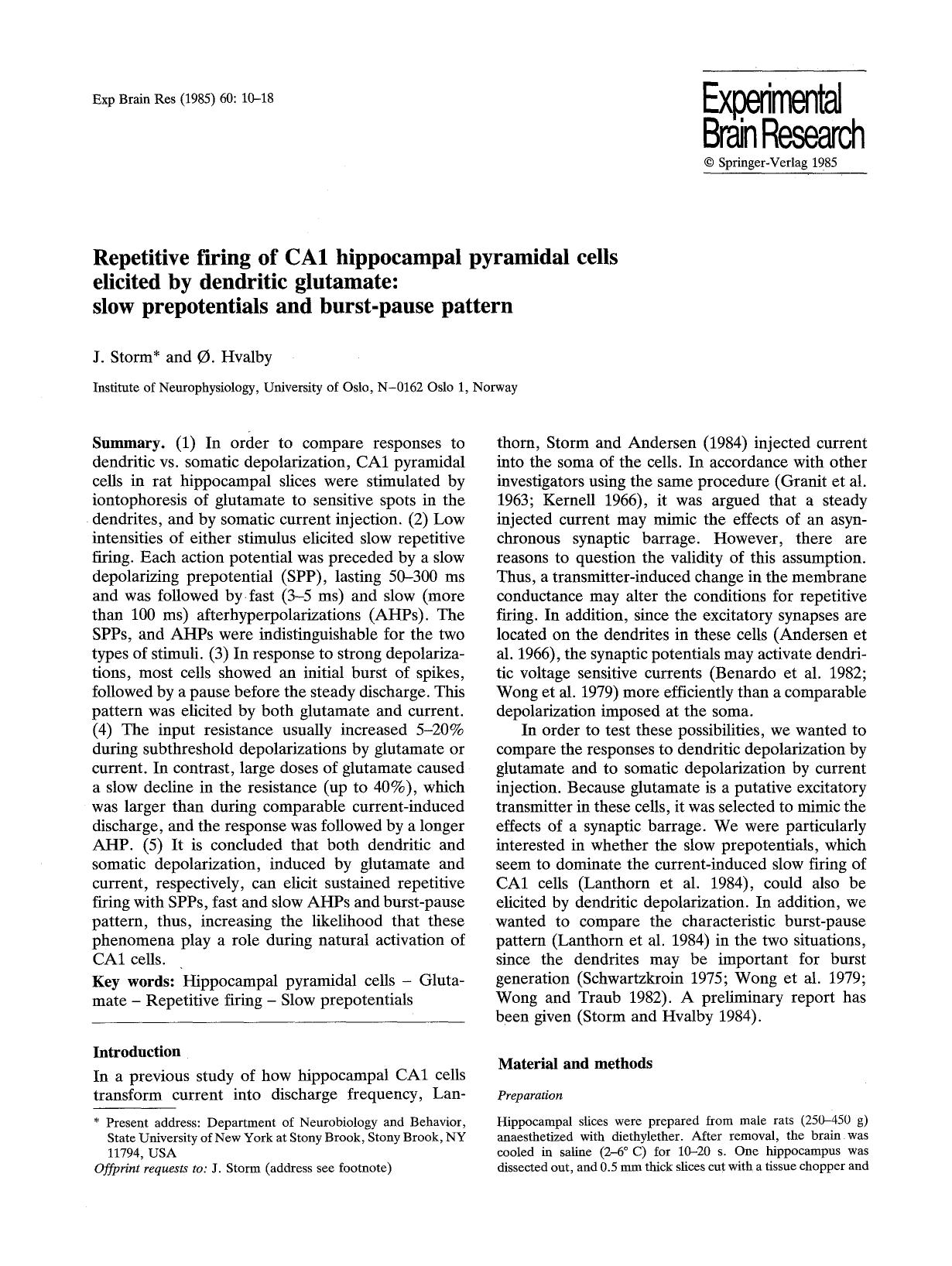 Repetitive firing of CA1 hippocampal pyramidal cells elicited by dendritic glutamate: slow prepotentials and burst-pause pattern by Unknown