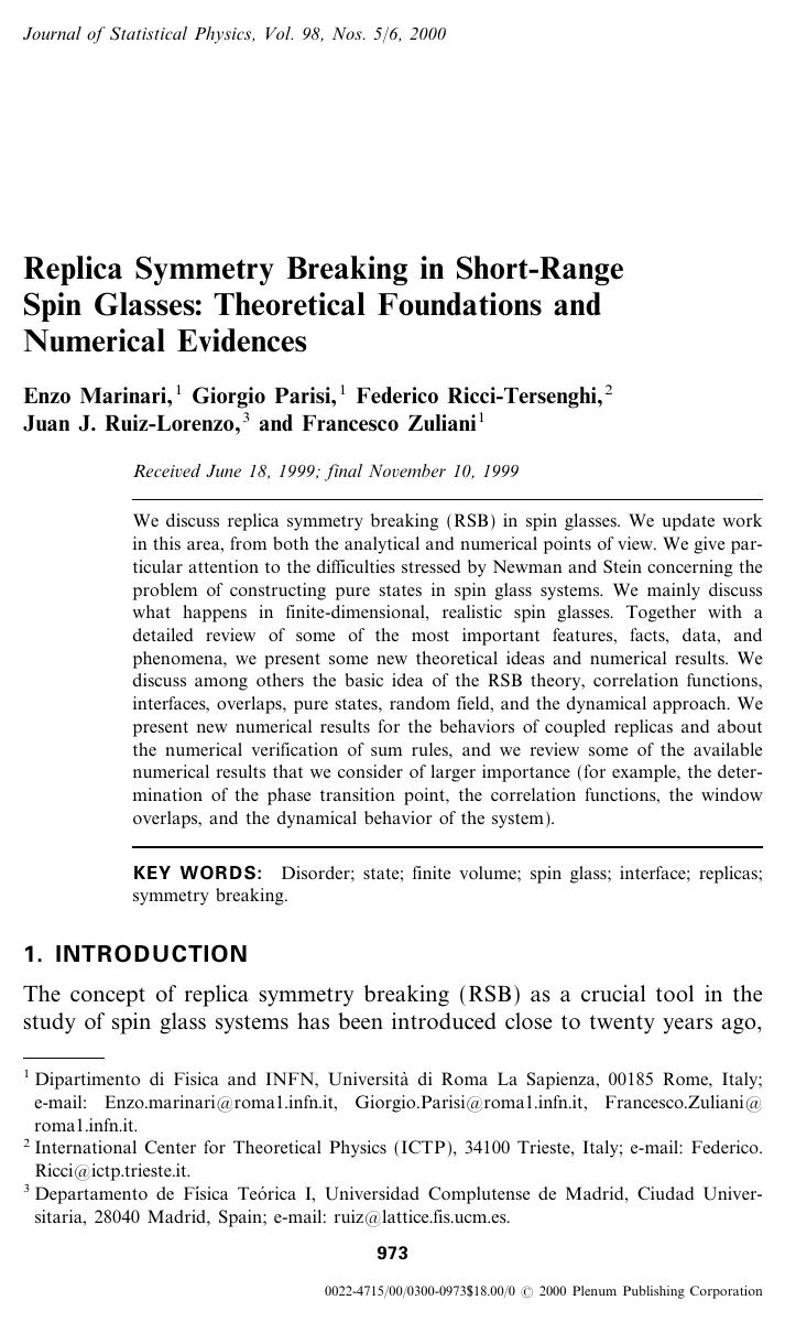 Replica Symmetry Breaking in Short-Range Spin Glasses: Theoretical Foundations and Numerical Evidences by Unknown