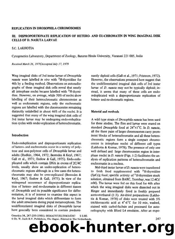 Replication in drosophila chromosomes III. Disproportionate replication of hetero- and eu-chromatin in wing imaginal disk cells of D. nasuta larvae by Unknown
