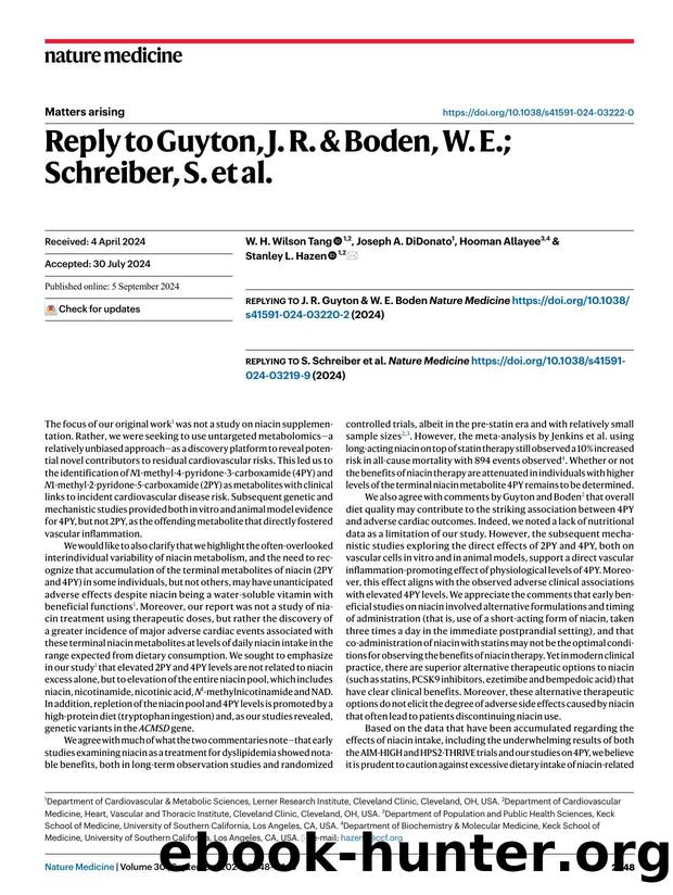 Reply to Guyton, J. R. & Boden, W. E.; Schreiber, S. et al. by W. H. Wilson Tang & Joseph A. DiDonato & Hooman Allayee & Stanley L. Hazen