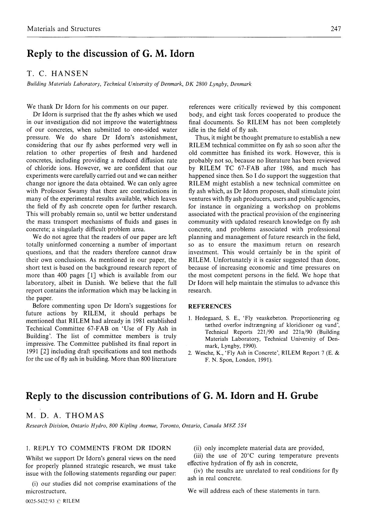 Reply to the discussion contributions of G. M. Idorn and H. Grube by Unknown