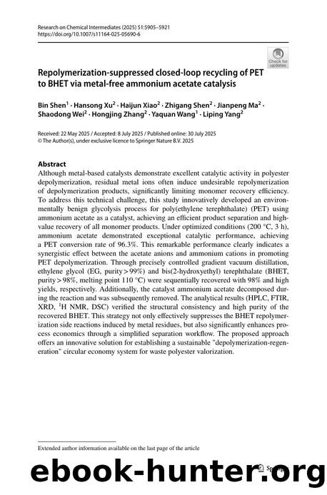 Repolymerization-suppressed closed-loop recycling of PET to BHET via metal-free ammonium acetate catalysis by unknow
