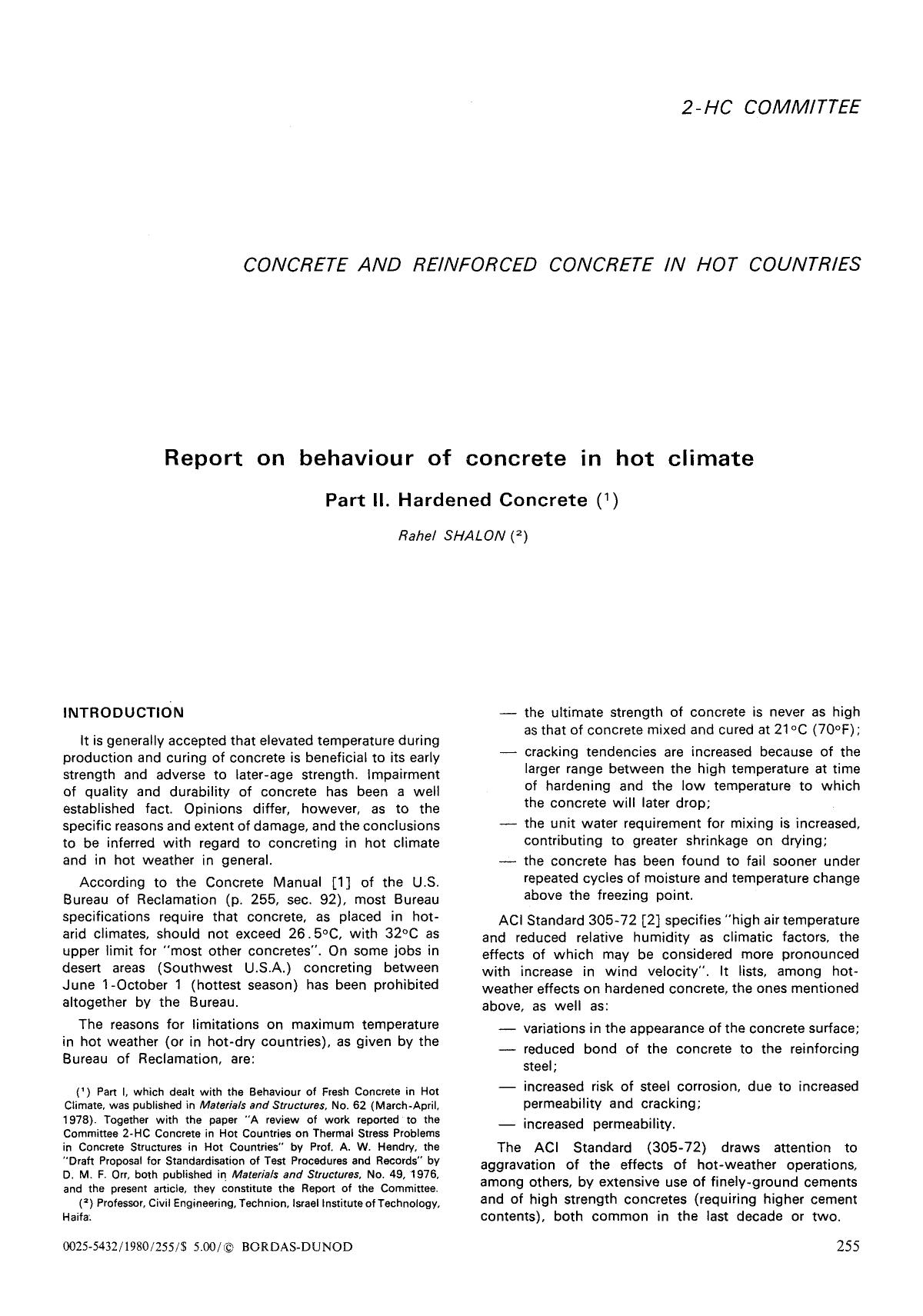 Report on behaviour of concrete in hot climate by Unknown