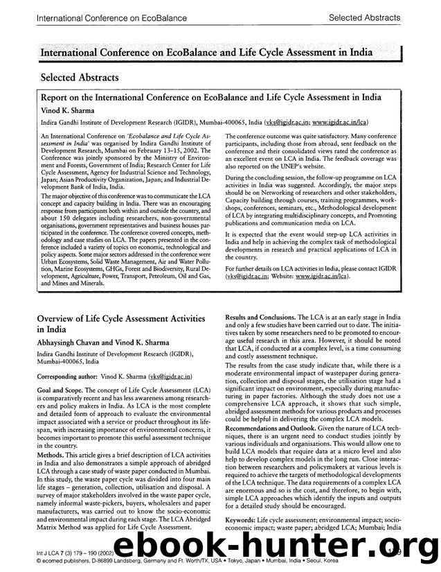 Report on the international conference on EcoBalance and life cycle assessment in India by Unknown