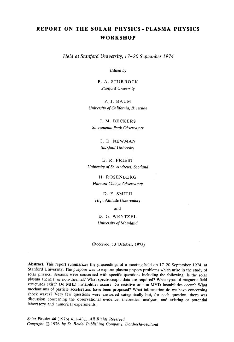 Report on the solar physics-plasma physics workshop by Unknown