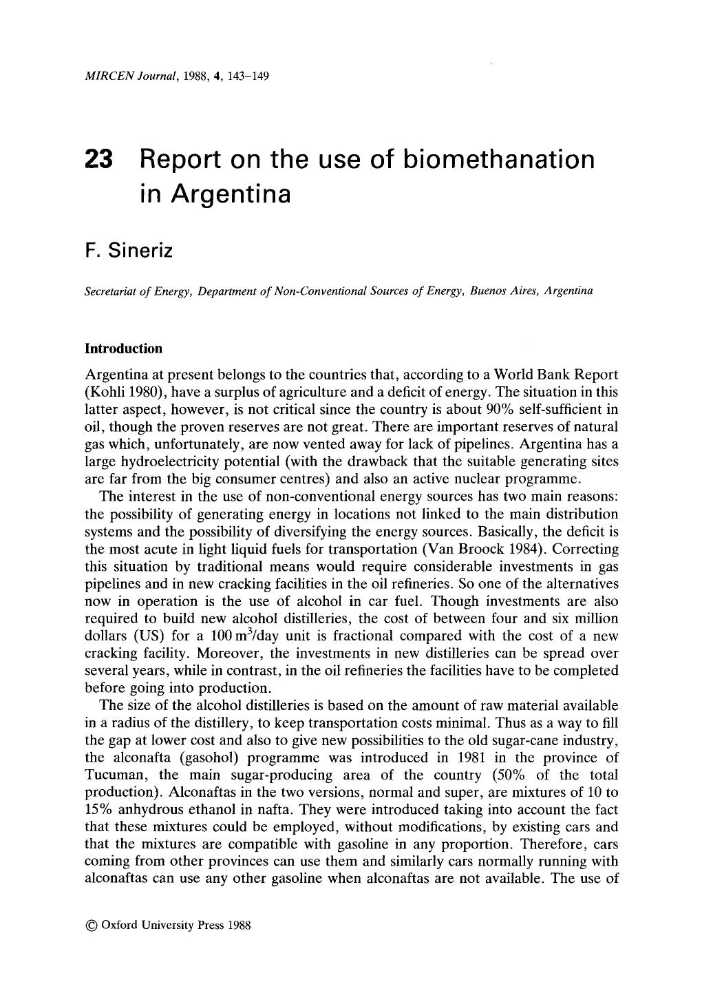 Report on the use of biomethanation in Argentina by Unknown