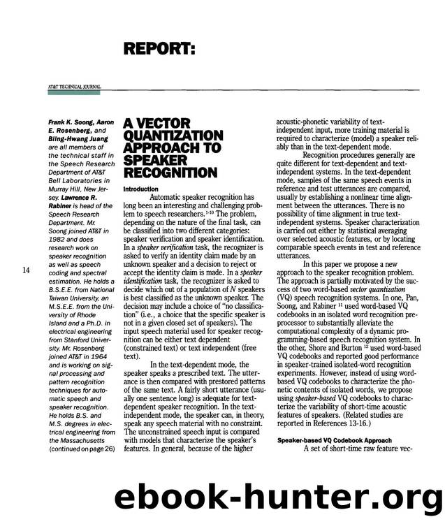 Report: A Vector Quantization Approach to Speaker Recognition by Unknown