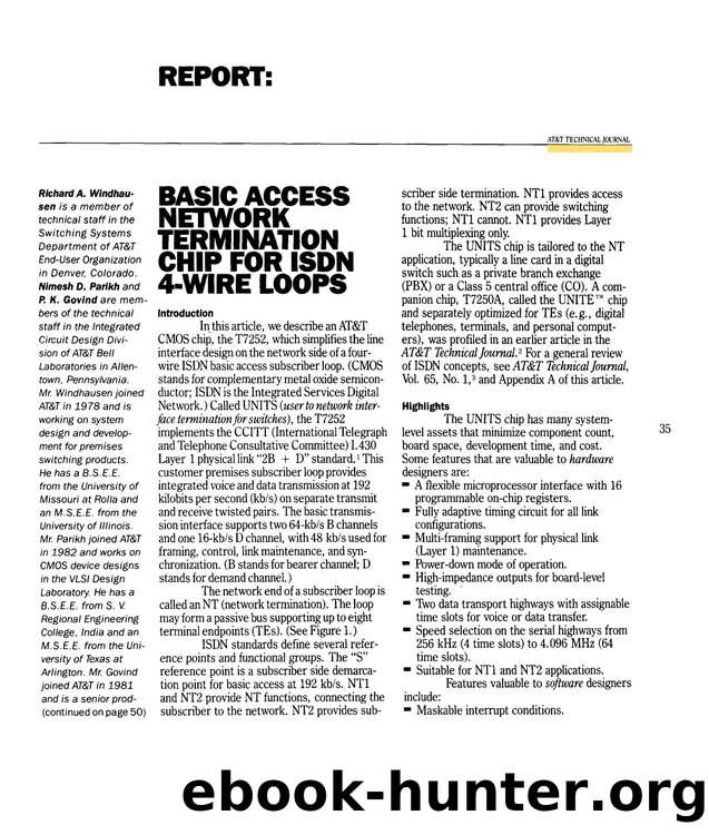Report: Basic Access Network Termination Chip for ISDN 4Wire Loops by Unknown