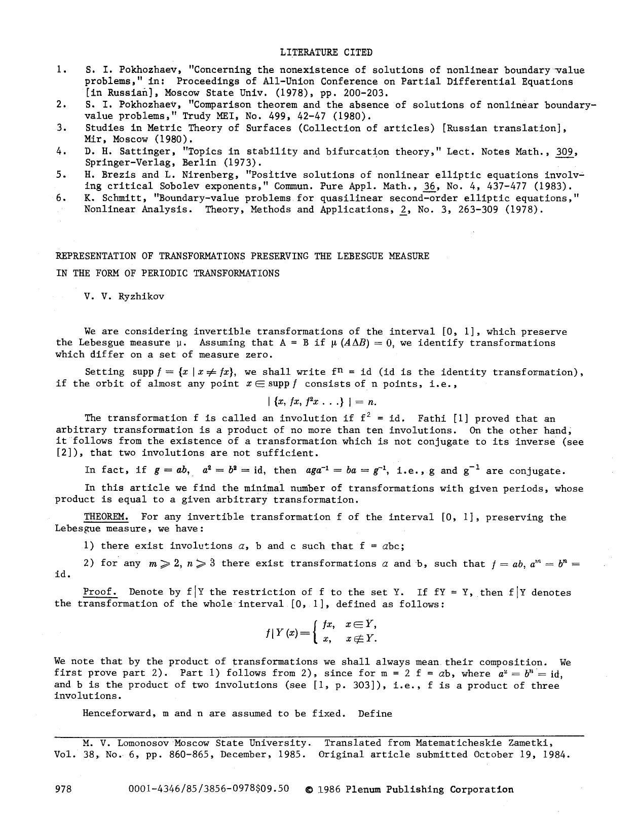 Representation of transformations preserving the lebesgue measure in the form of periodic transformations by Unknown