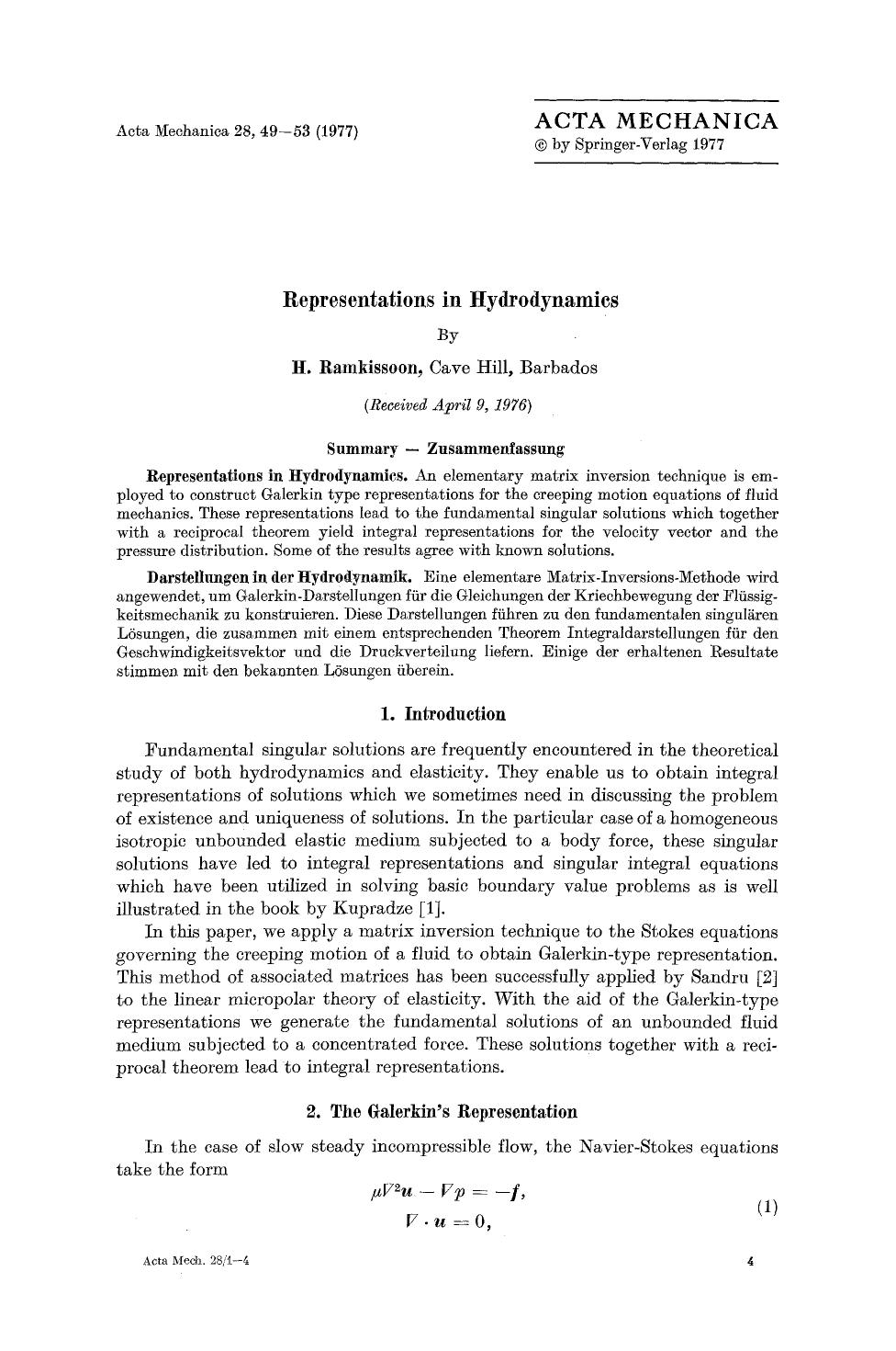 Representations in hydrodynamics by Unknown