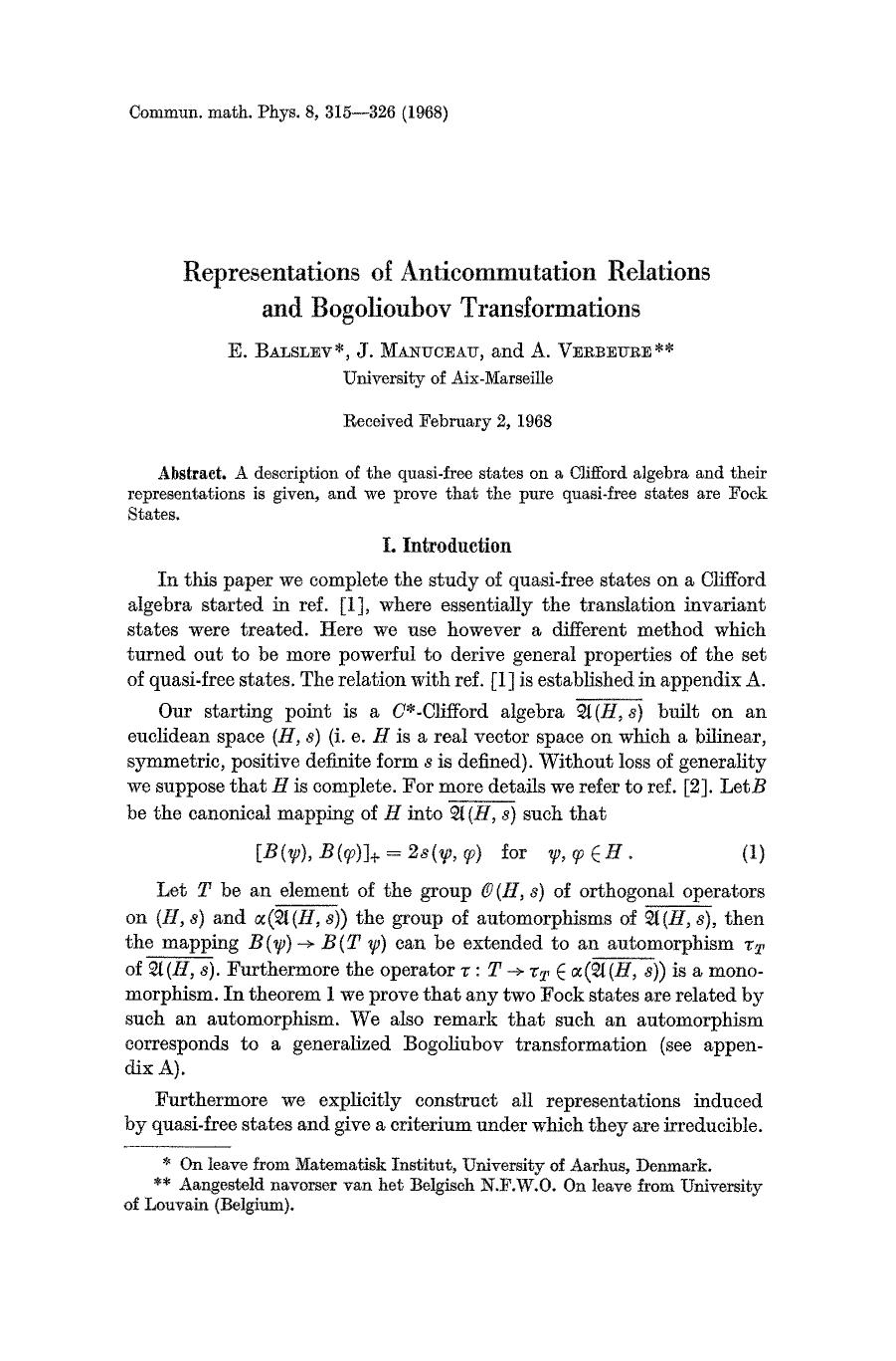 Representations of anticommutation relations and Bogolioubov transformations by Unknown