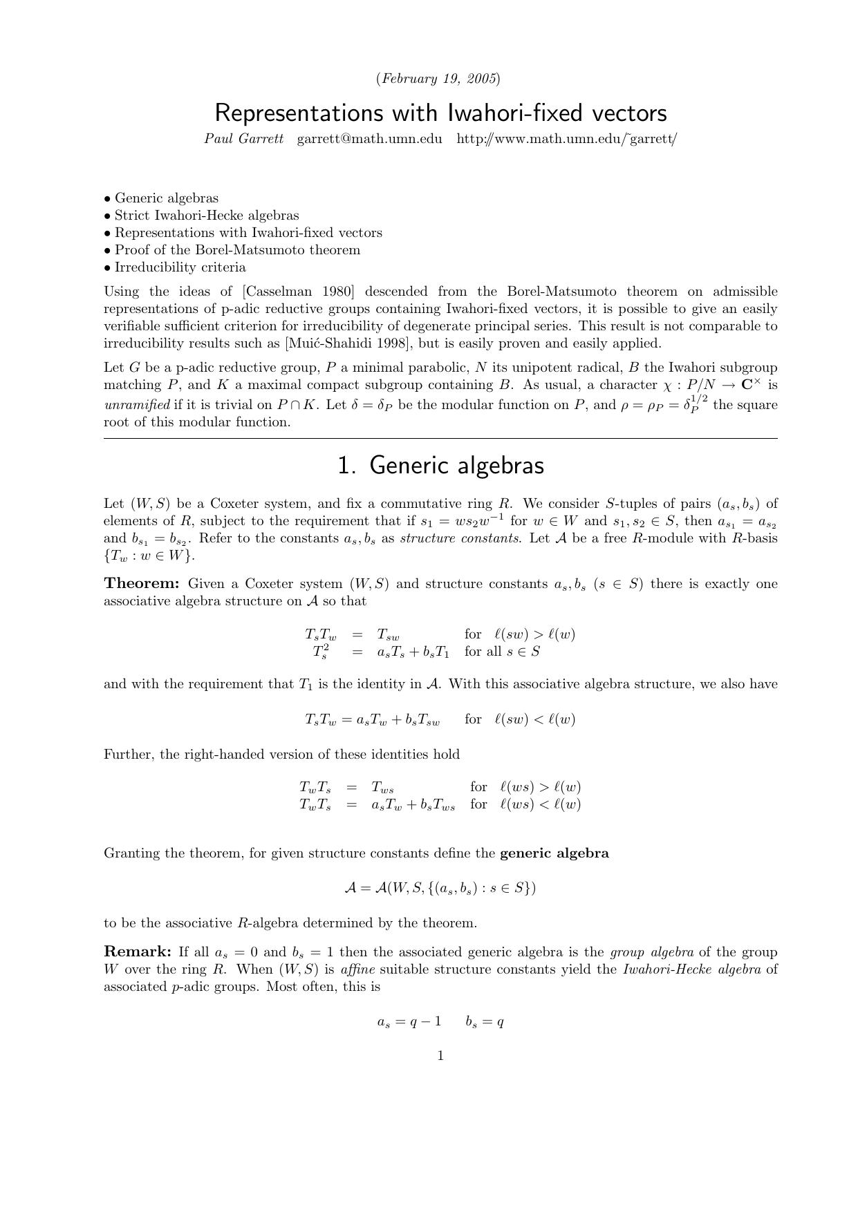 Representations with Iwahori-fixed vectors by Garett P