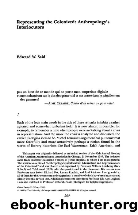 Representing the Colonized: Anthropology's Interlocutors by Representing the Colonized Anthropology's Interlocutors (1989)