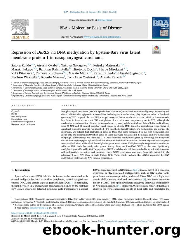 Repression of DERL3 via DNA methylation by Epstein-Barr virus latent membrane protein 1 in nasopharyngeal carcinoma by unknow