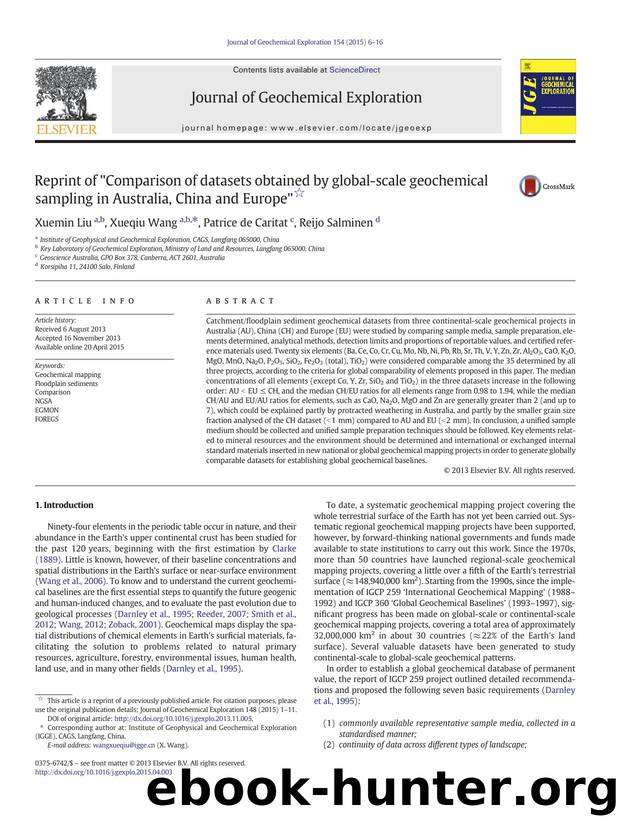 Reprint of "Comparison of datasets obtained by global-scale geochemical sampling in Australia, China and Europe by Xuemin Liu & Xueqiu Wang & Patrice de Caritat & Reijo Salminen