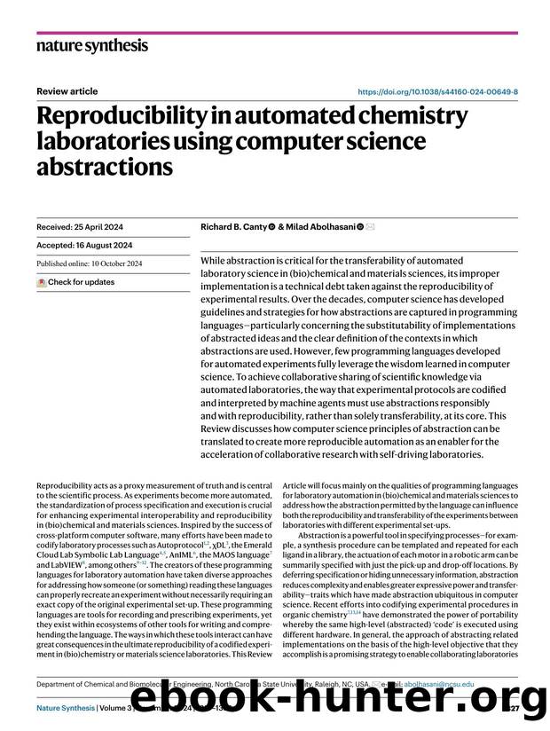Reproducibility in automated chemistry laboratories using computer science abstractions by Richard B. Canty & Milad Abolhasani