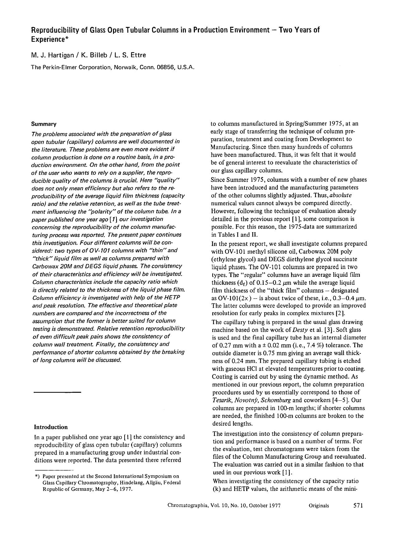 Reproducibility of glass open tubular columns in a production environment — Two years of experience by Unknown