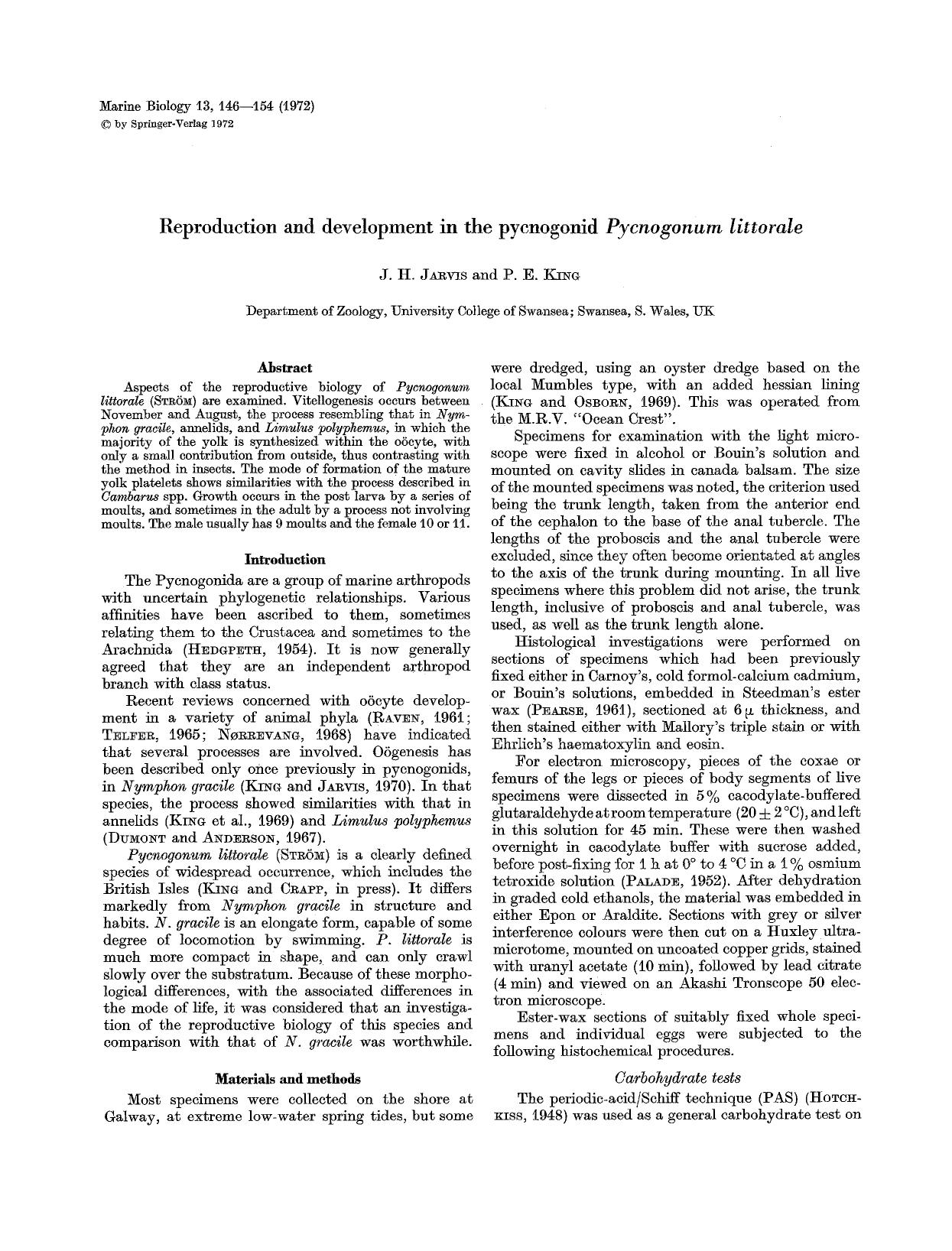 Reproduction and development in the pycnogonid <Emphasis Type="Italic">Pycnogonum littorale<Emphasis> by Unknown