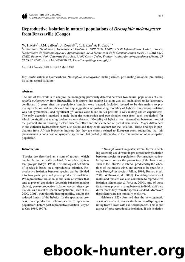 Reproductive Isolation in Natural Populations of <Emphasis Type="Italic">Drosophila Melanogaster<Emphasis> from Brazzaville (Congo) by Unknown