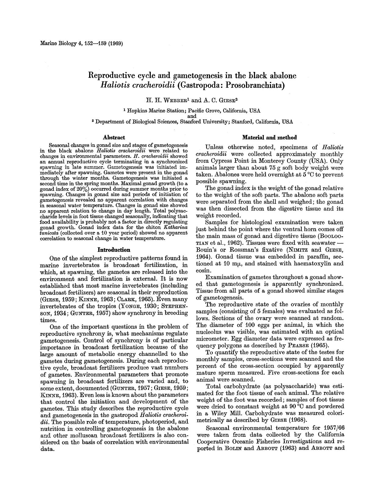 Reproductive cycle and gametogenesis in the black abalone <Emphasis Type="Italic">Haliotis cracheroidii<Emphasis> (Gastropoda: Prosobranchiata) by Unknown