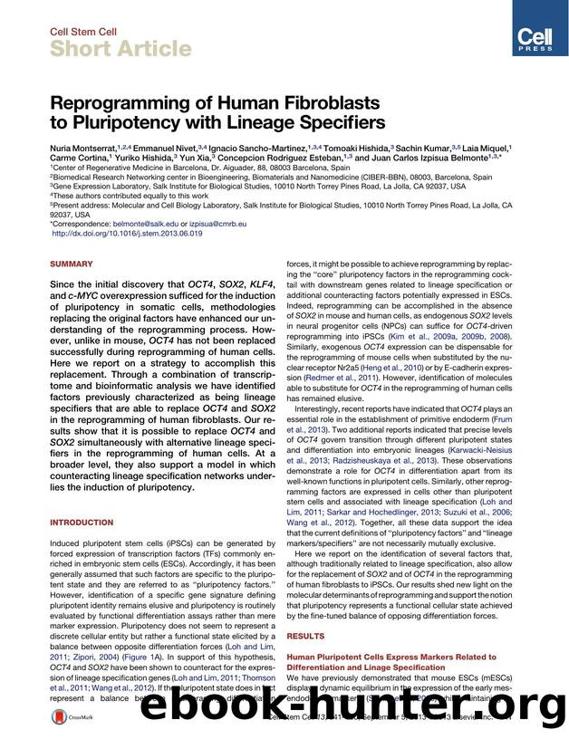 Reprogramming of Human Fibroblasts to Pluripotency with Lineage Specifiers by unknow