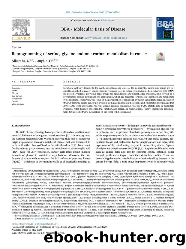Reprogramming of serine, glycine and one-carbon metabolism in cancer by Albert M. Li & Jiangbin Ye
