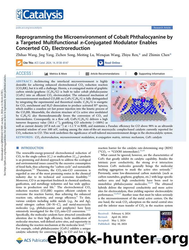 Reprogramming the Microenvironment of Cobalt Phthalocyanine by a Targeted Multifunctional Ï-Conjugated Modulator Enables Concerted CO2 Electroreduction by Zhihao Wang Jing Yang Zichen Song Meiting Lu Wenqian Wang Zhiyu Ren & Zhimin Chen