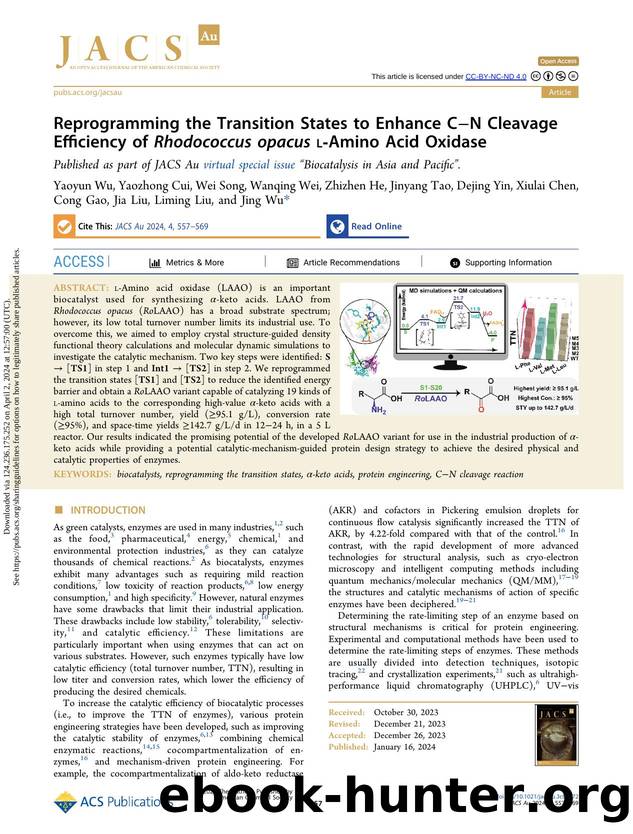 Reprogramming the Transition States to Enhance CâN Cleavage Efficiency of Rhodococcus opacus l-Amino Acid Oxidase by unknow