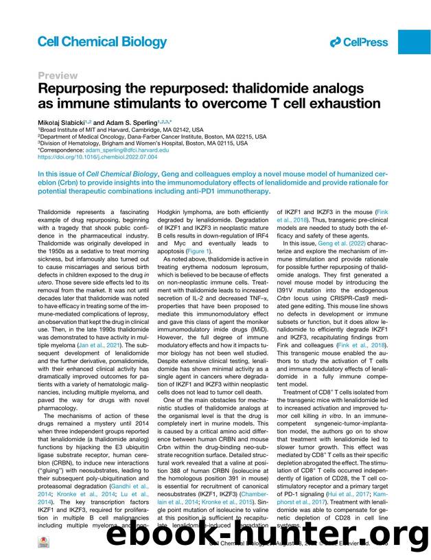 Repurposing the repurposed: thalidomide analogs as immune stimulants to overcome T&nbsp;cell exhaustion by Mikołaj Słabicki & Adam S. Sperling