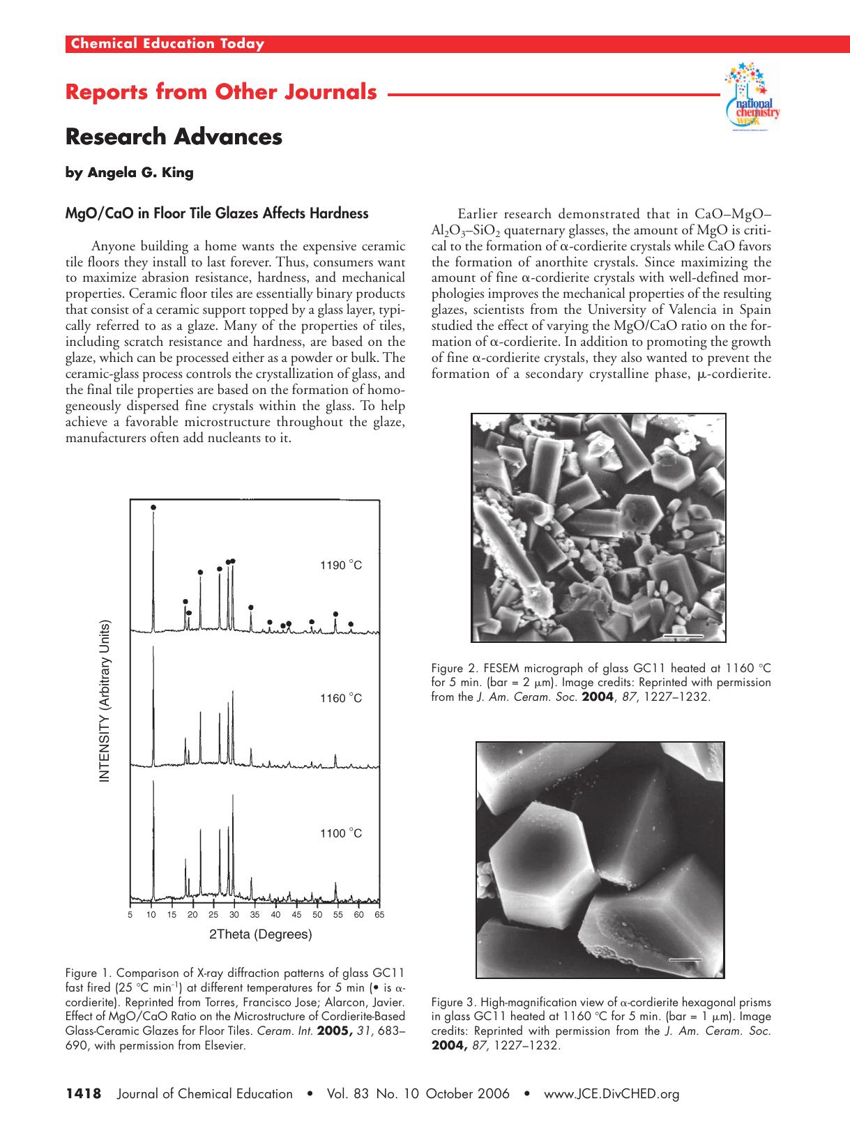 Research Advances: MgOCaO in Floor Tile Glazes Affects Hardness; Lemongrass Extract's Architectural Application? Heavy Metal Concrete? by Angela G. King