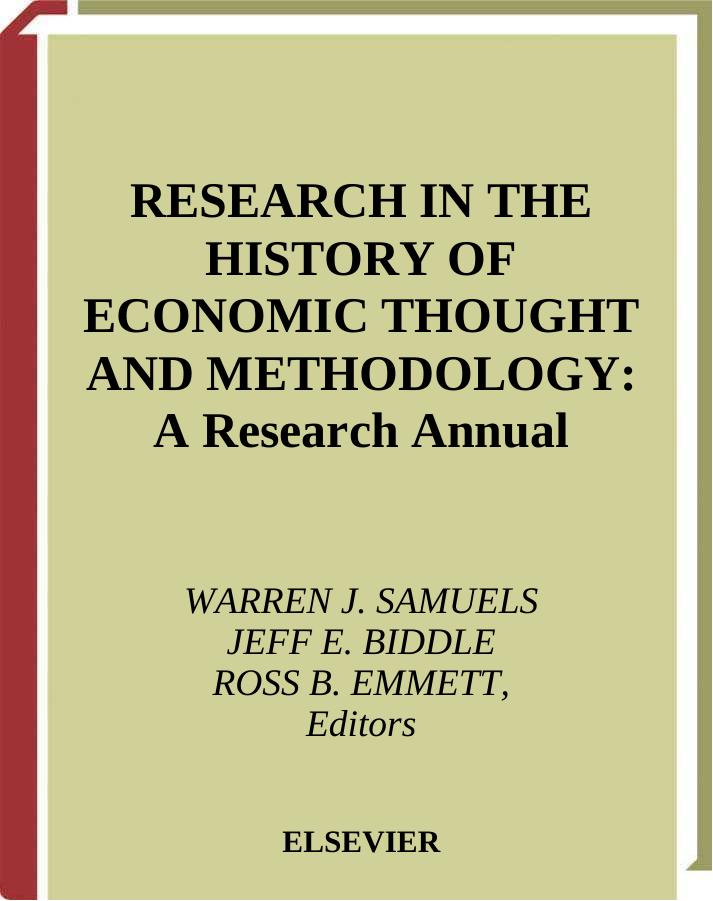 Research In The History Of Economic Thought And Methodology by Samuels W.J. (ed.) Biddle J.E. (ed.) Emmett R.B. (ed.)