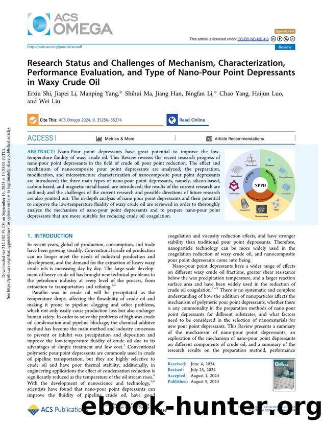 Research Status and Challenges of Mechanism, Characterization, Performance Evaluation, and Type of Nano-Pour Point Depressants in Waxy Crude Oil by unknow