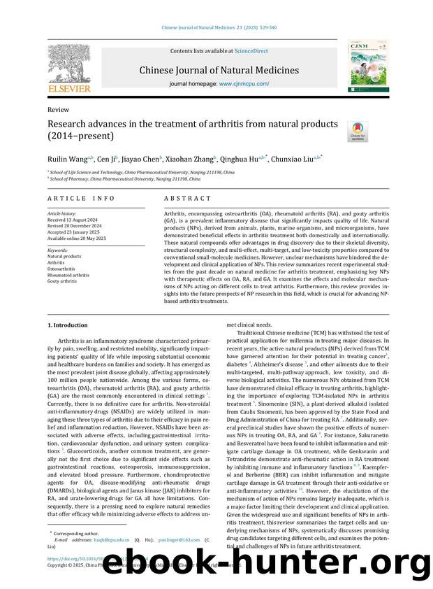 Research advances in the treatment of arthritis from natural products (2014-present) by Ruilin Wang & Cen Ji & Jiayao Chen & Xiaohan Zhang & Qinghua Hu & Chunxiao Liu