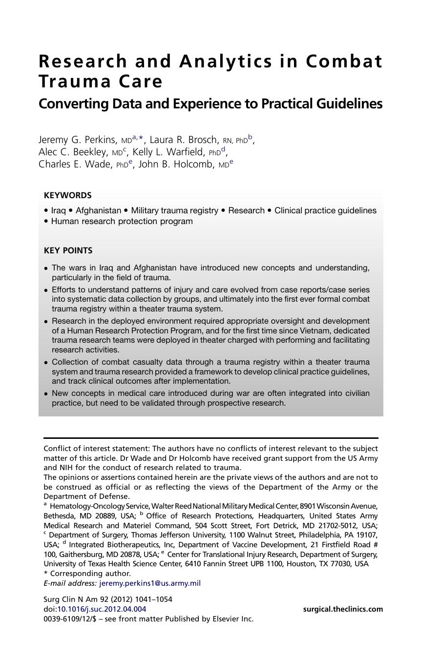 Research and Analytics in Combat Trauma Care by unknow