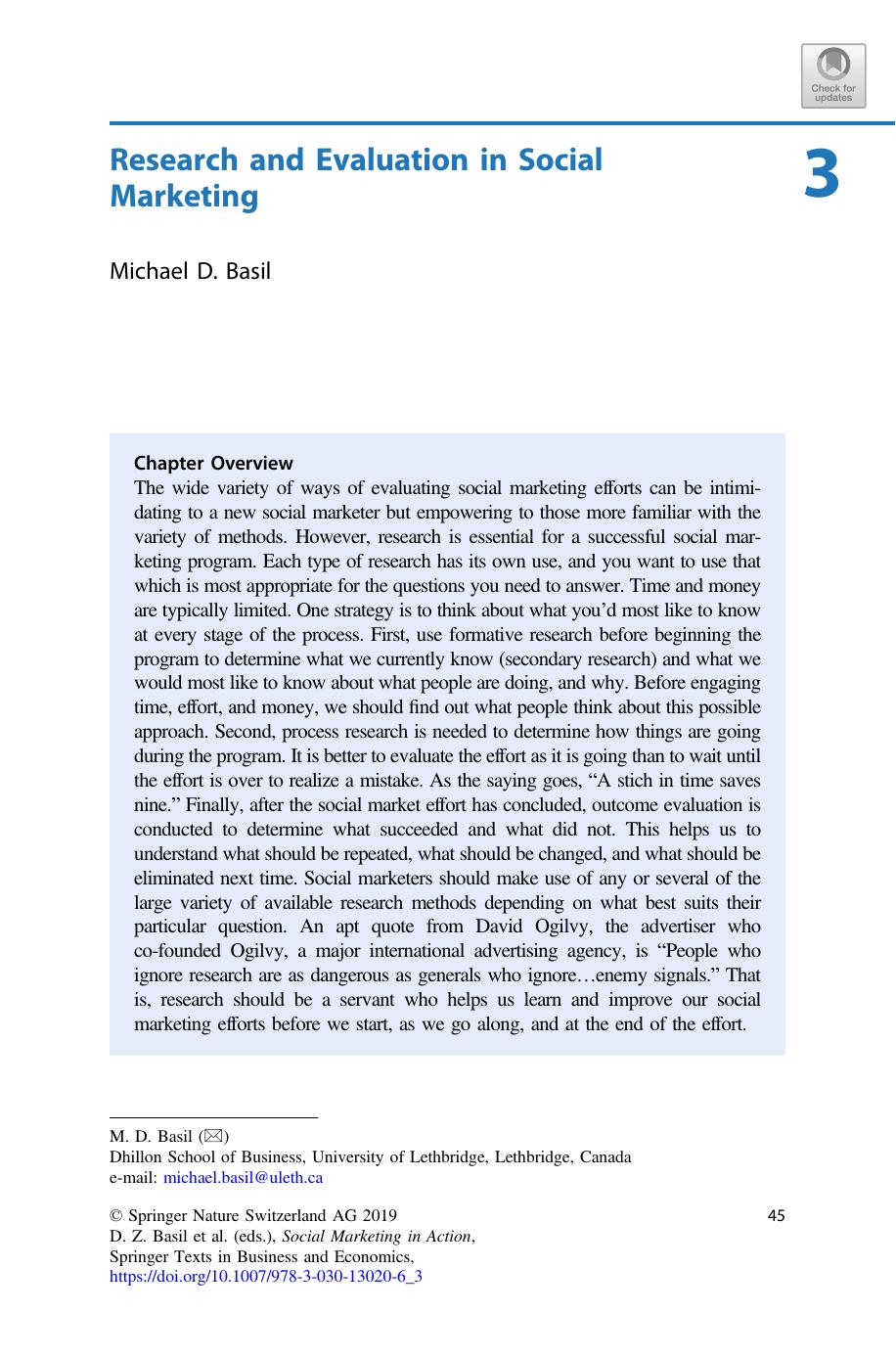 Research and Evaluation in Social Marketing by Michael D. Basil