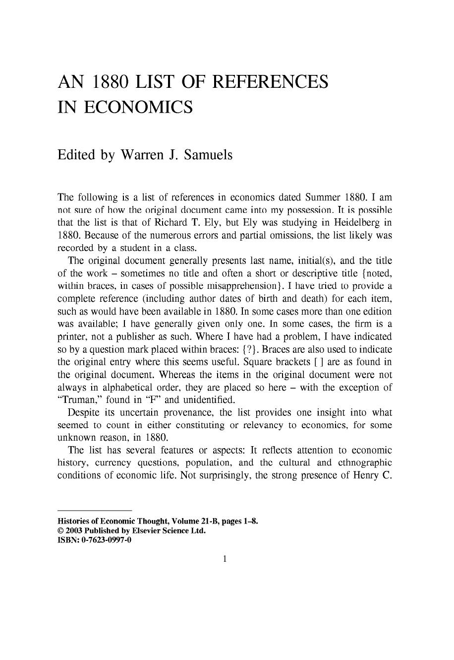 Research in the History of Economic Thought and Methodology: Histories of Economic Thought by Elseiver
