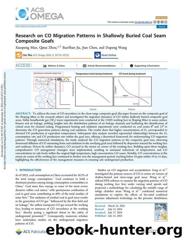 Research on CO Migration Patterns in Shallowly Buried Coal Seam Composite Goafs by Xiaopeng Mao Qinai Zhou BaoShan Jia Jian Chen & Dapeng Wang