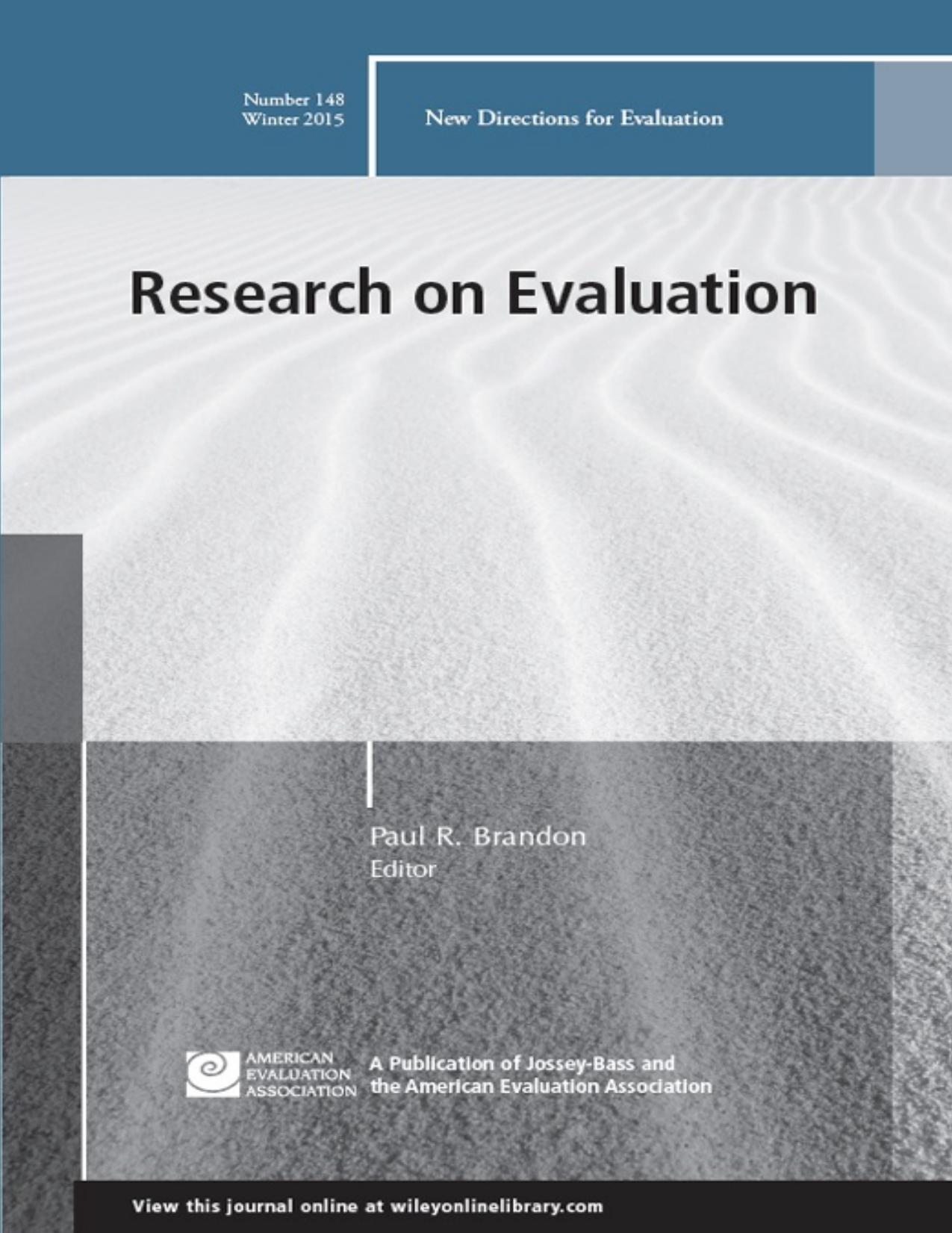 Research on Evaluation : New Directions for Evaluation, Number 148 by Paul R. Brandon