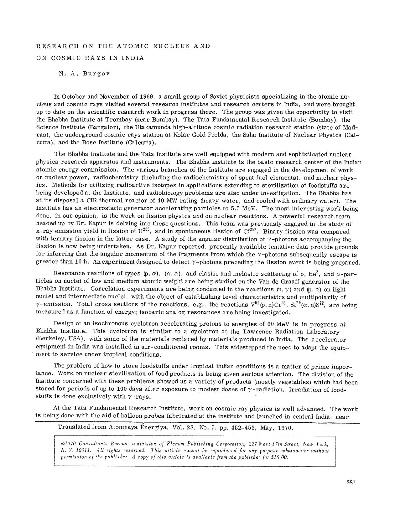 Research on the atomic nucleus and on cosmic rays in India by Unknown