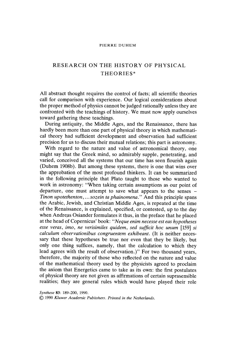 Research on the history of physical theories by Unknown