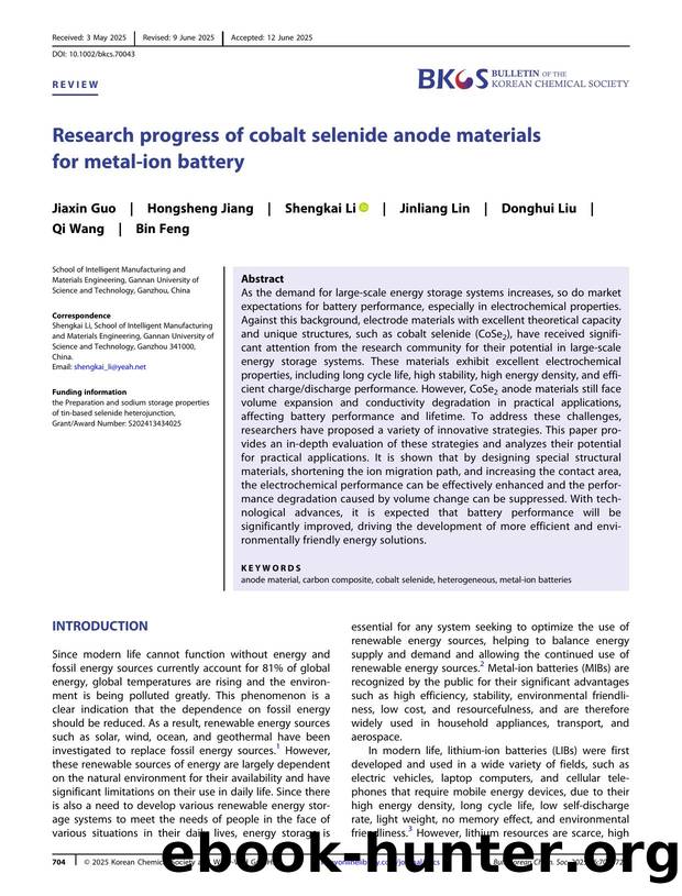 Research progress of cobalt selenide anode materials for metalâion battery by Unknown