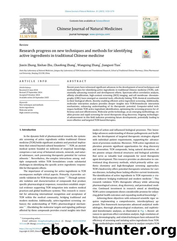Research progress on new techniques and methods for identifying active ingredients in traditional Chinese medicine by Jiaxin Zhang & Xinhao Zhu & Chaofeng Zhang & Wangning Zhang & Jiangwei Tian
