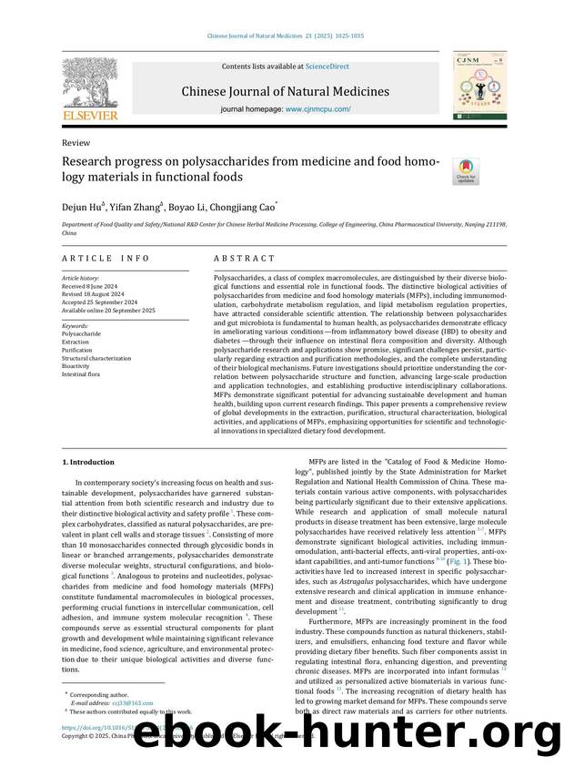 Research progress on polysaccharides from medicine and food homology materials in functional foods by Dejun Hu & Yifan Zhang & Boyao Li & Chongjiang Cao