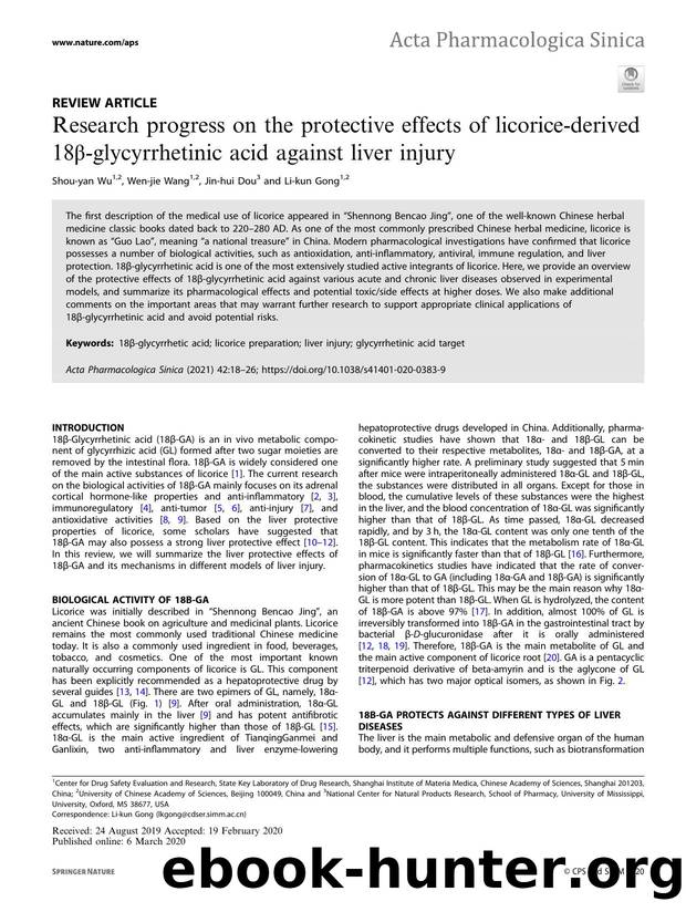 Research progress on the protective effects of licorice-derived 18Î²-glycyrrhetinic acid against liver injury by Shou-yan Wu & Wen-jie Wang & Jin-hui Dou & Li-kun Gong