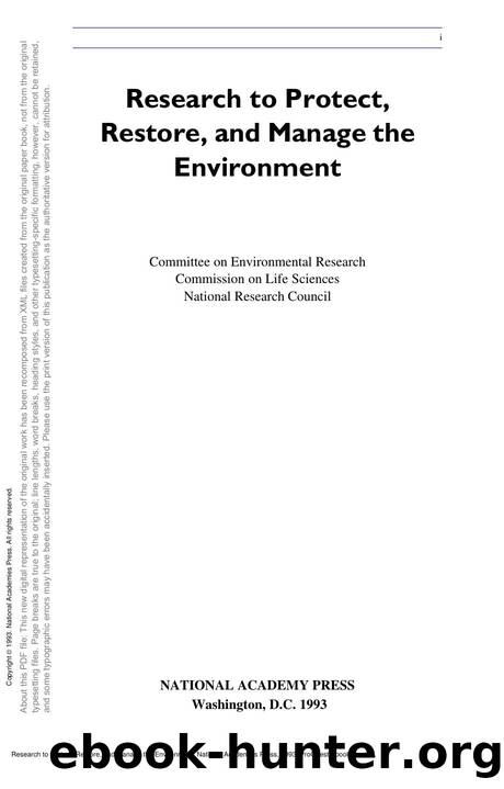 Research to Protect, Restore, and Manage the Environment by unknow