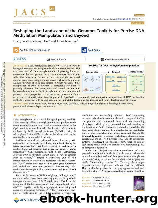 Reshaping the Landscape of the Genome: Toolkits for Precise DNA Methylation Manipulation and Beyond by Chenyou Zhu Ziyang Hao & Dongsheng Liu