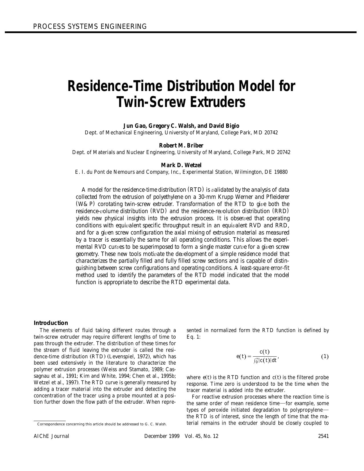Residence-time distribution model for twin-screw extruders by ?