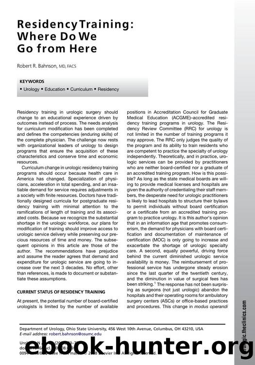 Residency Training: Where Do We Go from Here by Robert R. Bahnson MD FACS