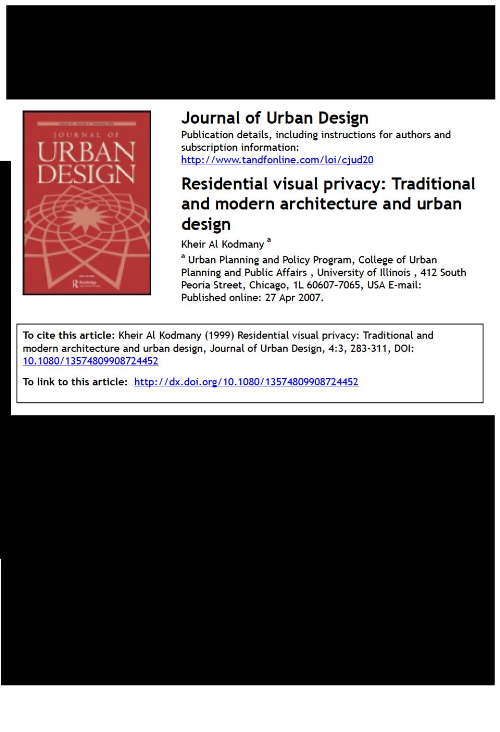 Residential visual privacy: Traditional and modern architecture and urban design by Al-Kodmany K